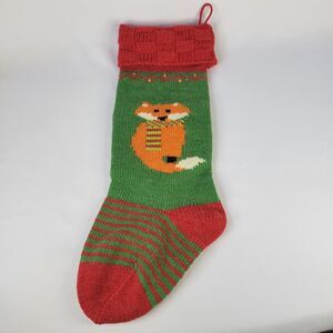 Knitted Christmas Stocking Orange Fox w/ Scarf Design World Market 20” Red Green